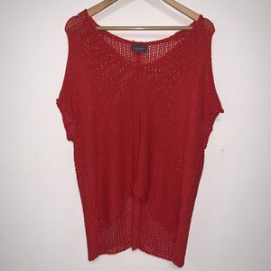 Wooden Ships V-neck Sweater Vest Red Size X/S Sleeveless Chunky Knit Oversized